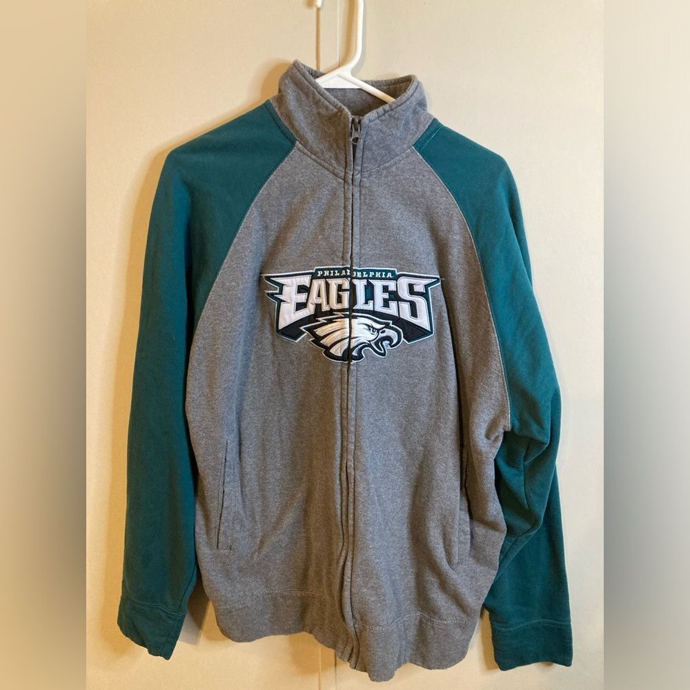 NFL Philadelphia Eagles Track Jacket Men's M Gray Varsity Full Zip
